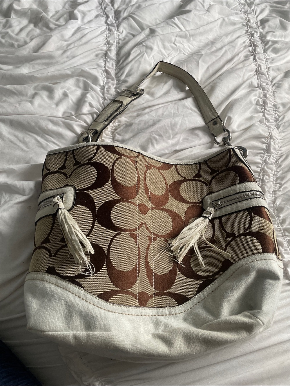 Flawed!! As is coach Brown/Tan Signature Canvas Shoulder Bag
